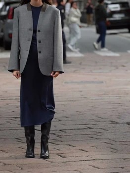 Women's 2024 Winter European and American Style Loose Single-Breasted Wool Blended Suit Jacket