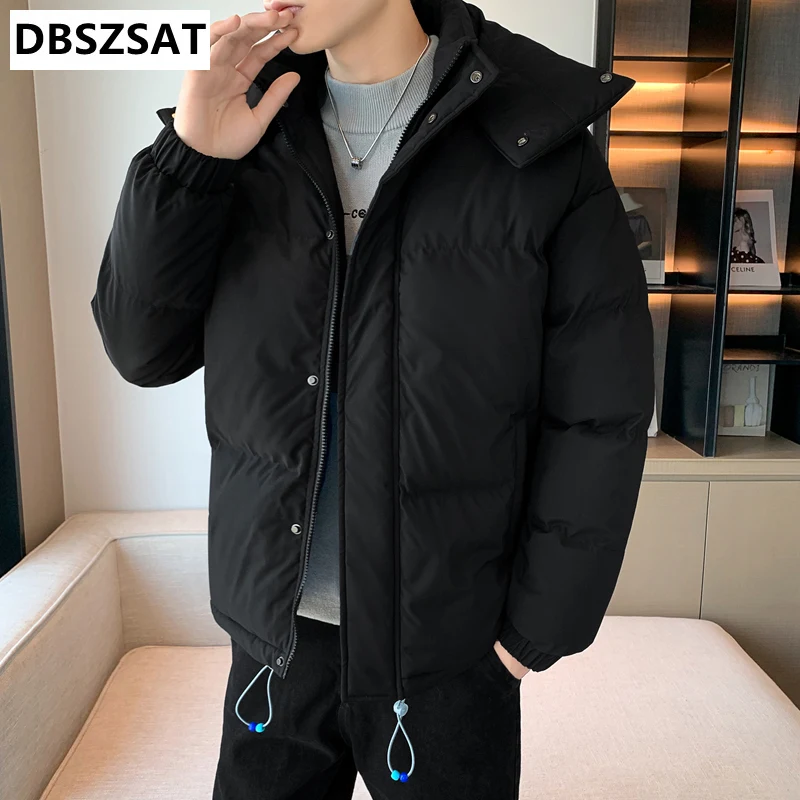 Parkas com capuz monocromático masculino, jaquetas de inverno, casacos, recém-chegados, M-3XL, 2023