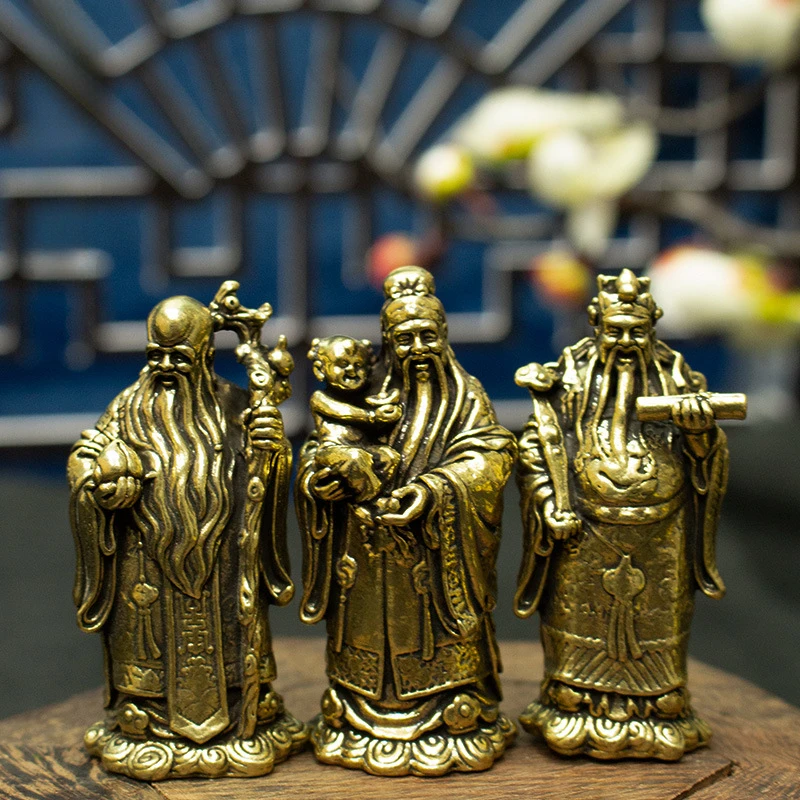 Brass Fu Lu Shou Exquisite Immortal Decor Indoor Desktop Ornament Buddha Statue Craft