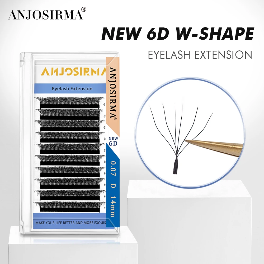 ANJOSIRMA-extensiones de pestañas 6D con forma de W, pestañas profesionales suaves naturales, C/D/DD, 8-15mm, nuevas