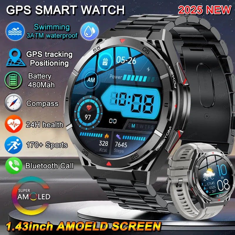 

New GPS Smartwatch 1.43'' AMOLED Display 100+ Sports Modes Voice Calling Smart Watch Men Women Military Grade Toughness Watches