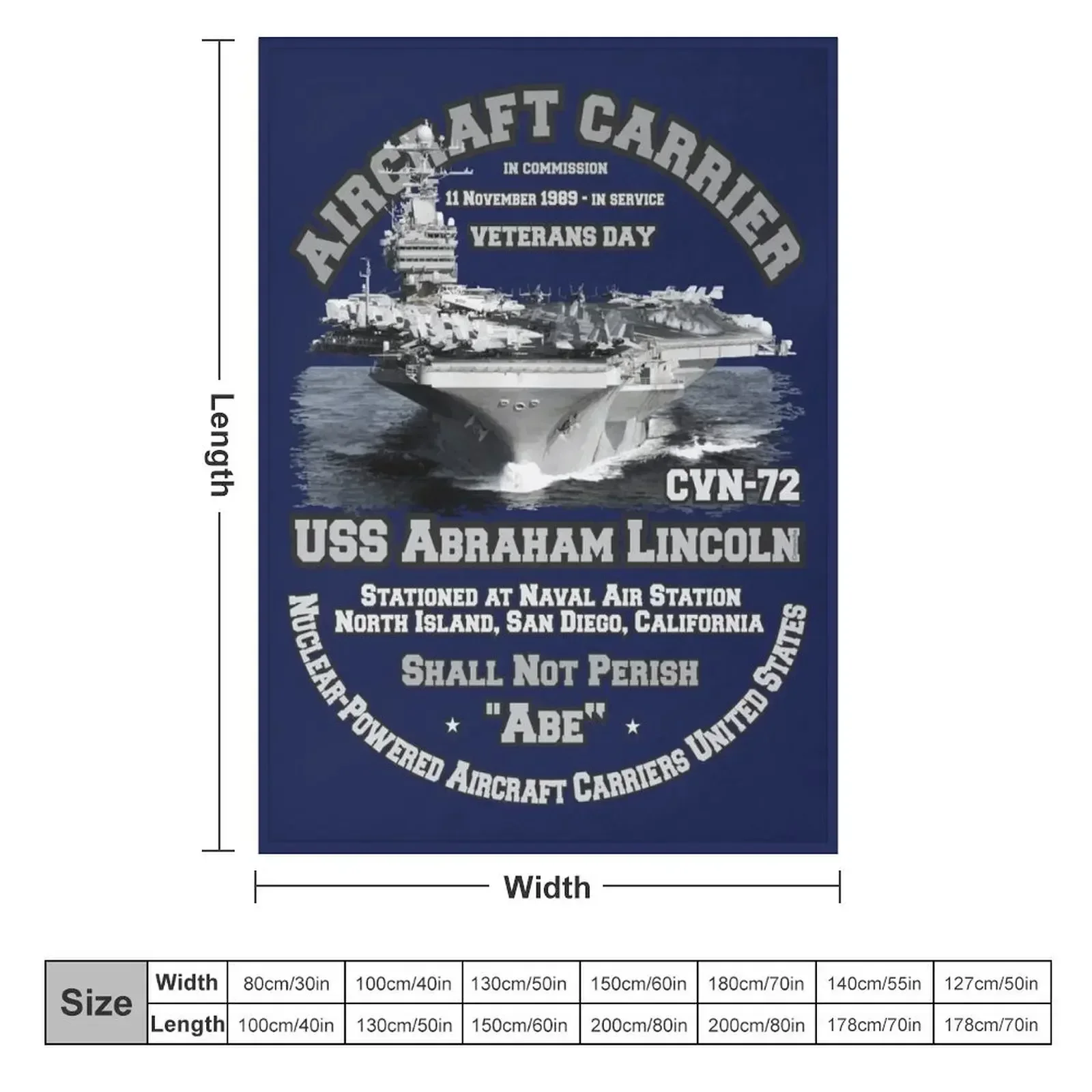 USS Abraham Lincoln (CVN-72) Aircraft Carrier Veterans Throw Blanket couch cozy soft plush fuzzy picnic outdoor blanket