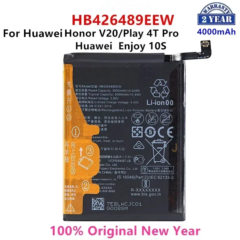 

100% Orginal HB426489EEW 4000mAh Battery For Huawei Honor V20/Honor Play 4T Pro/Enjoy 10S Replacement Batteries