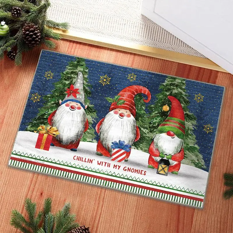 VIKAMA White Christmas Gnome Doormat Three Red Plaid Hat Tomte Welcome Mat Entryway Rug Xmas Holiday Front Door Home Decor
