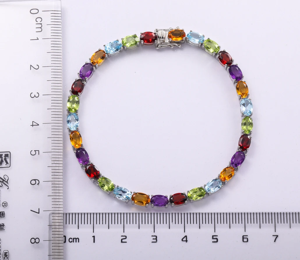 GZ ZONGFA Genuine 925 Silver Bracelet for Women Natural Garnet Peridot Amethyst Mixed Color Charm Fine Jewelry