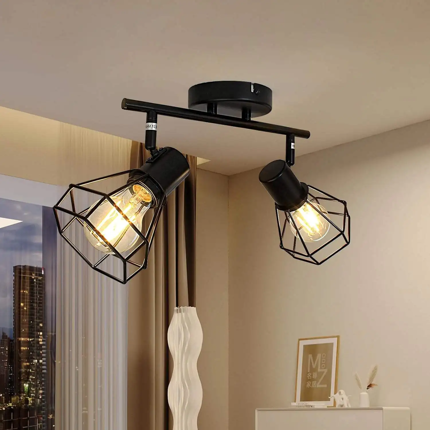 

Surface Mounted 2 Light LED Ceiling Light for Kitchen Track Fixture Bar Decor Black Lamp Angle Adjustable Deckenstrahler