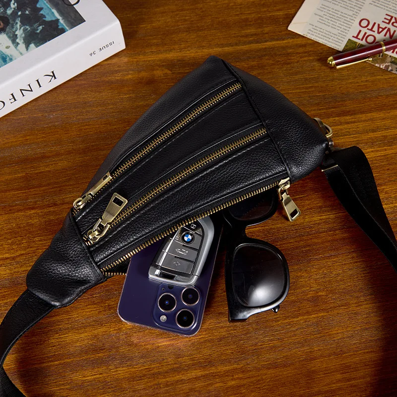 Men's Full-Grain Leather Crossbody Bag - Versatile 3-in-1 Chest Sling Bag, Spacious Convertible Shoulder Purse RFID Pocket