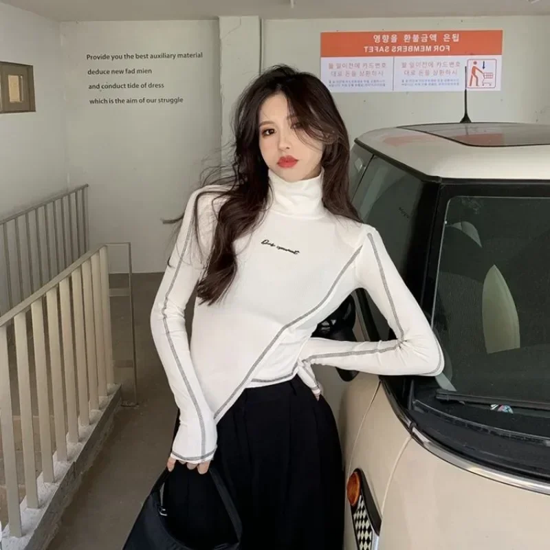

Tops Woman Turtleneck Slim Autumn Winter Long Sleeve T Shirt for Women Korean Clothing Style Female Fashion Women's 2025 Basic