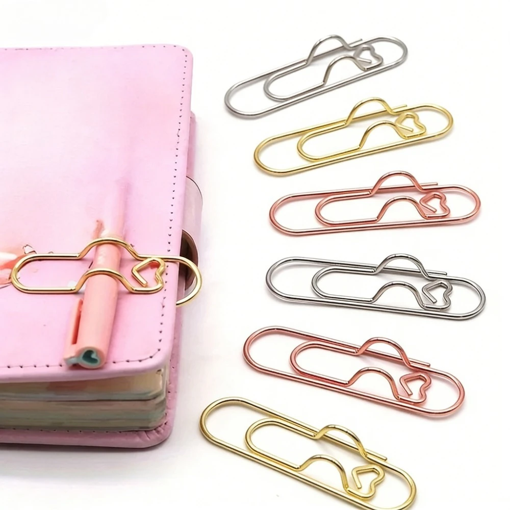 4Pcs Heart Shaped Pen Clips Multifunctional Notebook Pen Fixing Holder Paper Clip Buttons Office Stationery Accessories