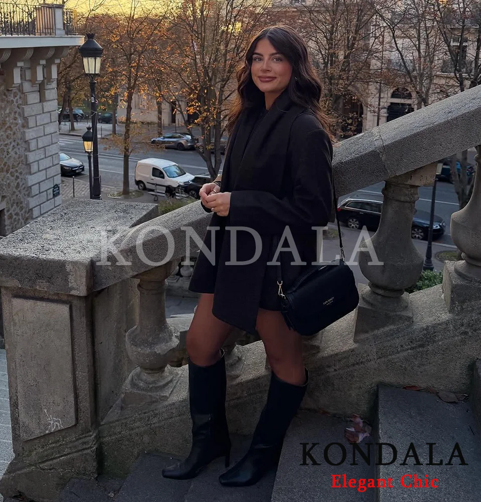 KONDALA الخريف المخلوطة وشاح طوق معطف المرأة أزرار أنيقة معطف غير رسمي 2025 الخريف الشتاء موضة بسيطة الكلاسيكية معطف السيدات #2