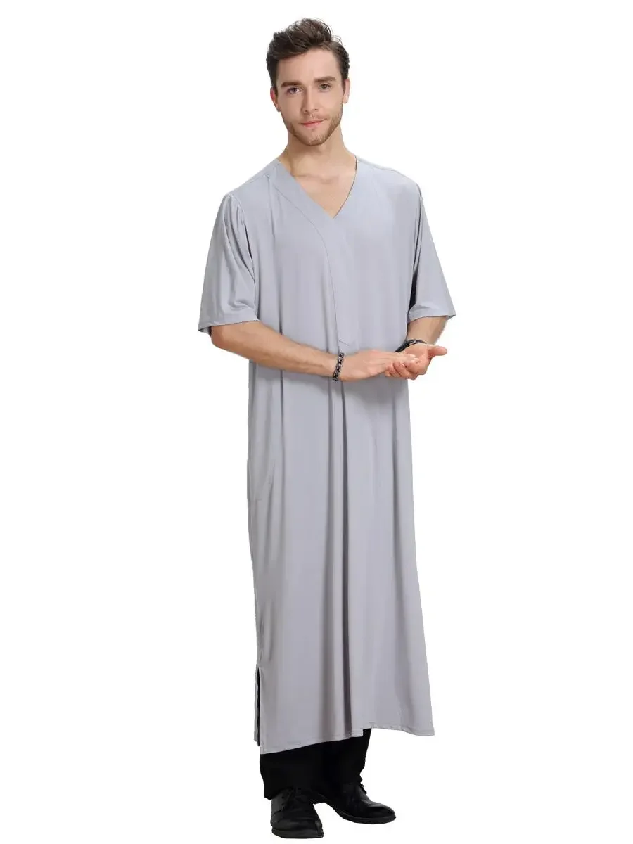 Saudi Men Thobe Robe Islam Muslim Jubba Dishdasha Arab Abaya Summer Short Sleeve Dress Dubai Caftan Ramadan Clothing Middle East