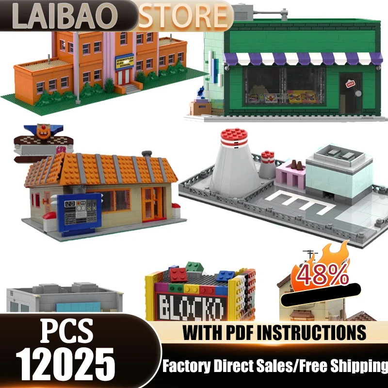 Popular Movie Model Moc Building Bricks Springfield Architecture Street View Collection Technology Block DIY  Assembly Toys Gift