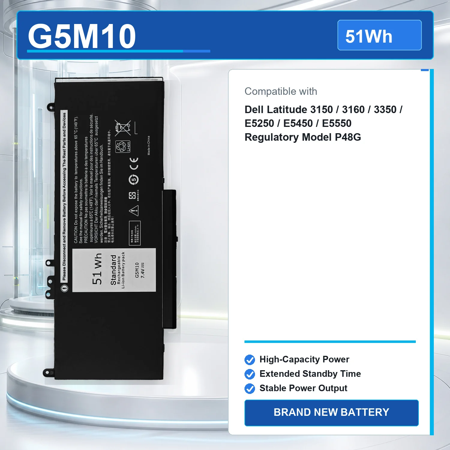 G5M10 7.4V 51Wh 6891mAh Laptop Battery For Dell Latitude 3150 3160 3350 E5250 E5450 E5550 G5M10 8V5GX R9XM9