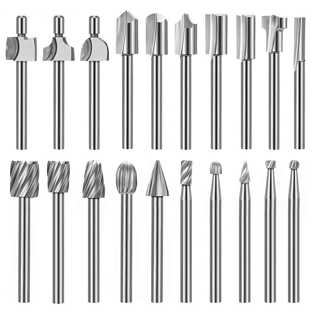 20 pezzi HSS Router punte per incisione in metallo duro per Dremel Router Bit Set 1/8 pollici (3mm) gambo per Dremel Proxxon utensili rotanti