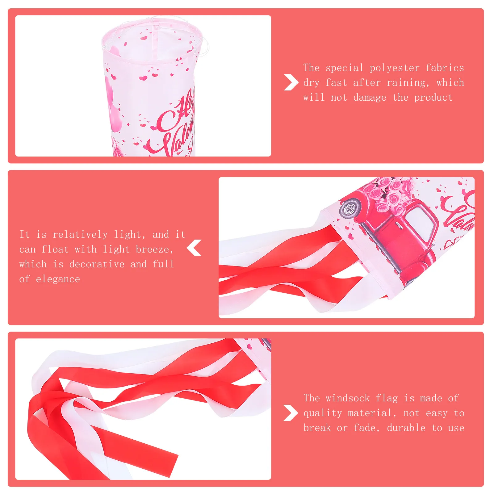 1Pcs Romantic Windsock Flag Valentine's Day Decor Outdoor Flag Fast Drying Polyester Wind Direction Indicator