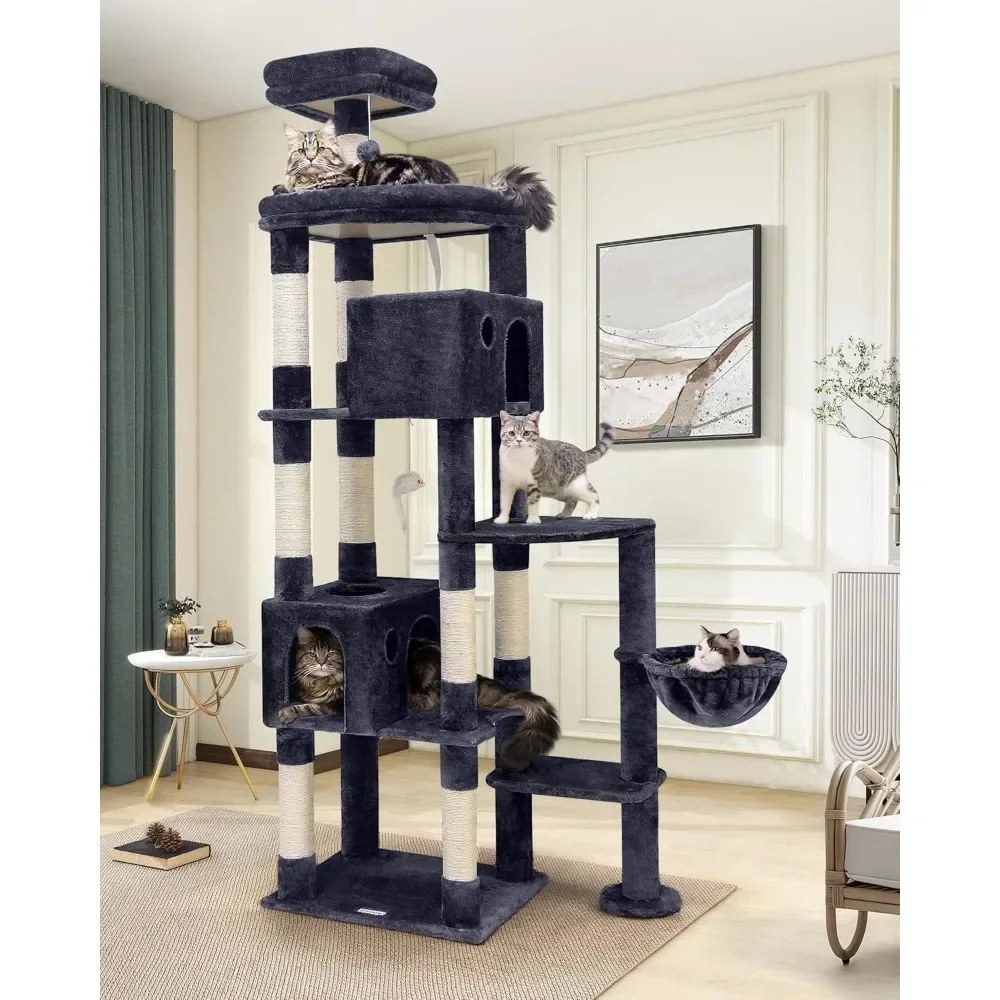 

XMSJGiant Cat Tree, 83-дюймовая лежанка-когтеточка для домашних кошек, большая, для взрослых кошек, XXL кошачья башня с 9 когтеточками для кошек весом от 9 кг и более, сверхпрочная.
