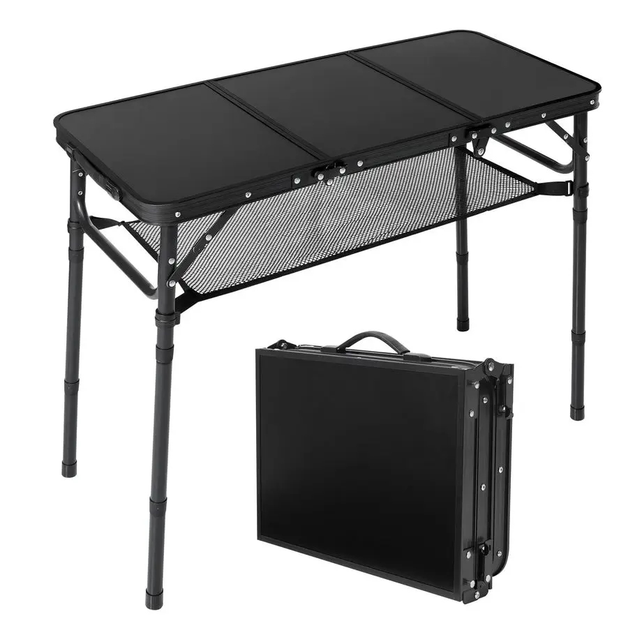 

Camping Table with Storage Net,3ft Portable Aluminum Folding Table with 3 Adjustable Height Max 27.3 Inch for Outdoor Backyard B