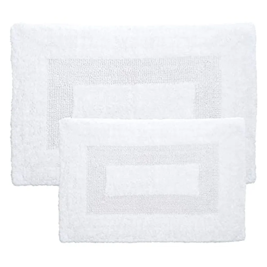 

Bathroom Rugs - 2-Piece Cotton Bathroom Mat Set - Machine Washable Bath Mats for Restroom Kitchen or Laundry Room by