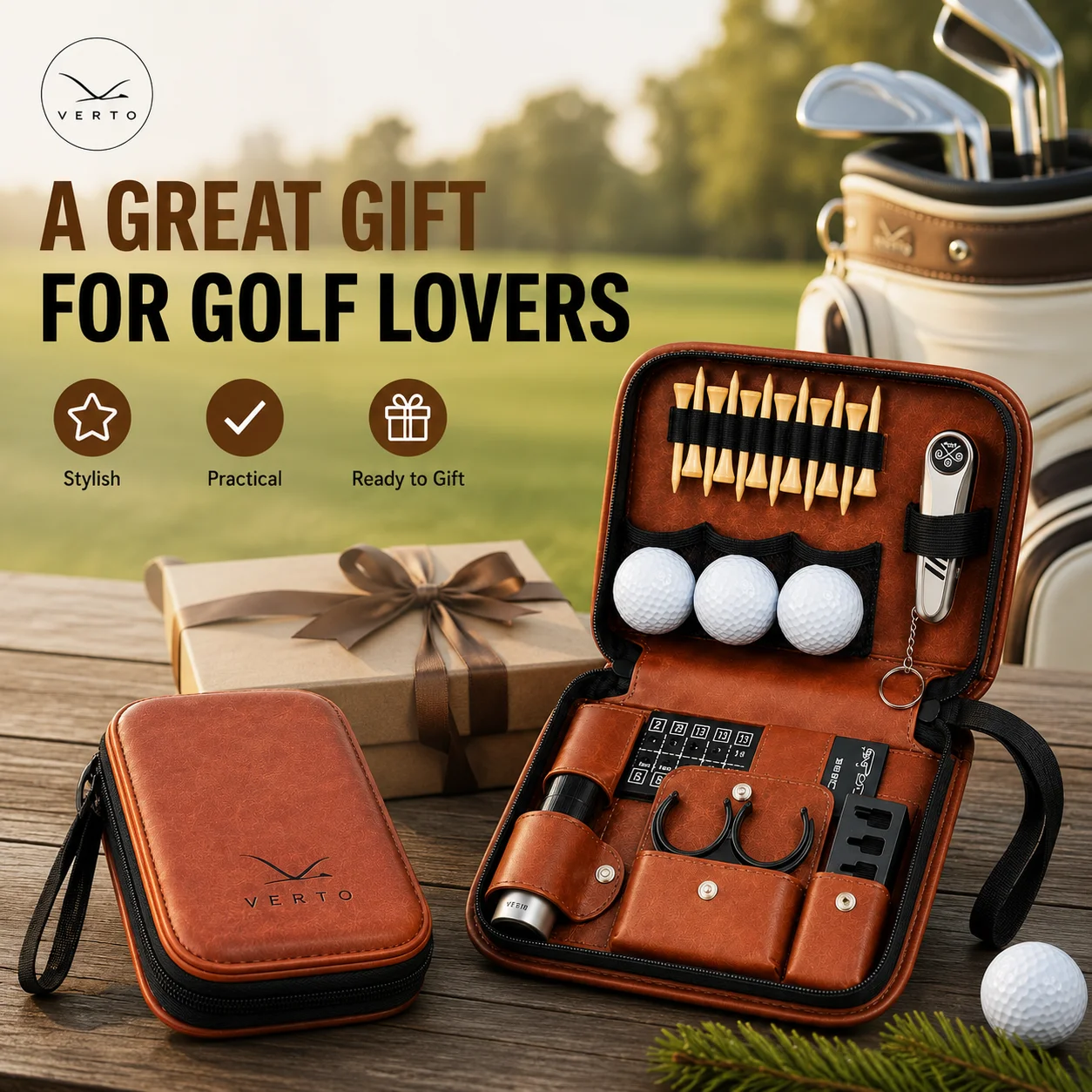 Premium Golf Gift Set with Leather Case Range Finder Golf Balls Multi Tool Training Accessories - zdjęcie 1