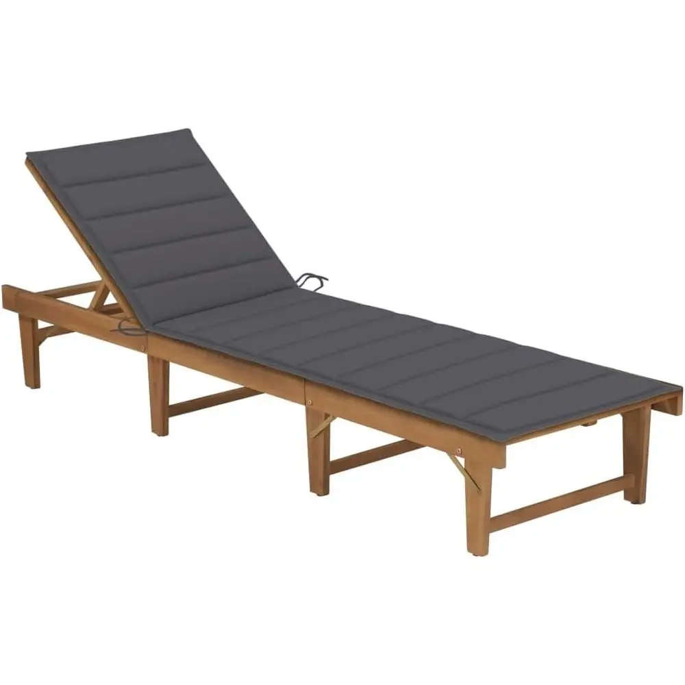 

Anthracite Fabric Oiled Acacia Wood Sun Lounger, 78.7 Outdoor Recliner for Patio, Garden, and Beach Leisure