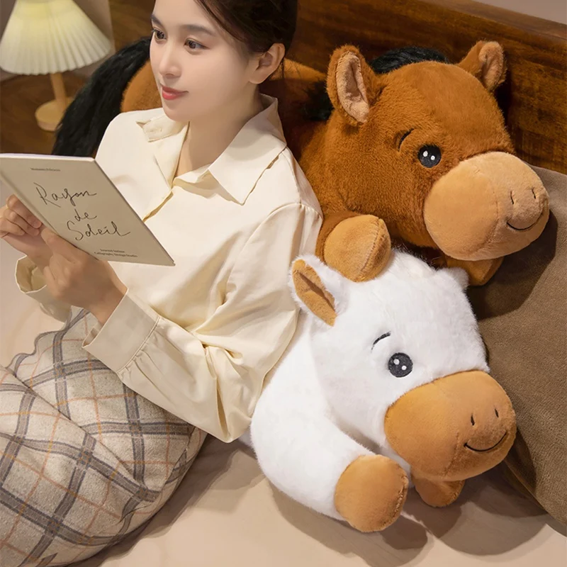 50/65/86cm Cute New Long Strip Horse Plush Toy Pillow Soft Brown White Horse Animal Stuffed Toy Home Decor Gift For Children