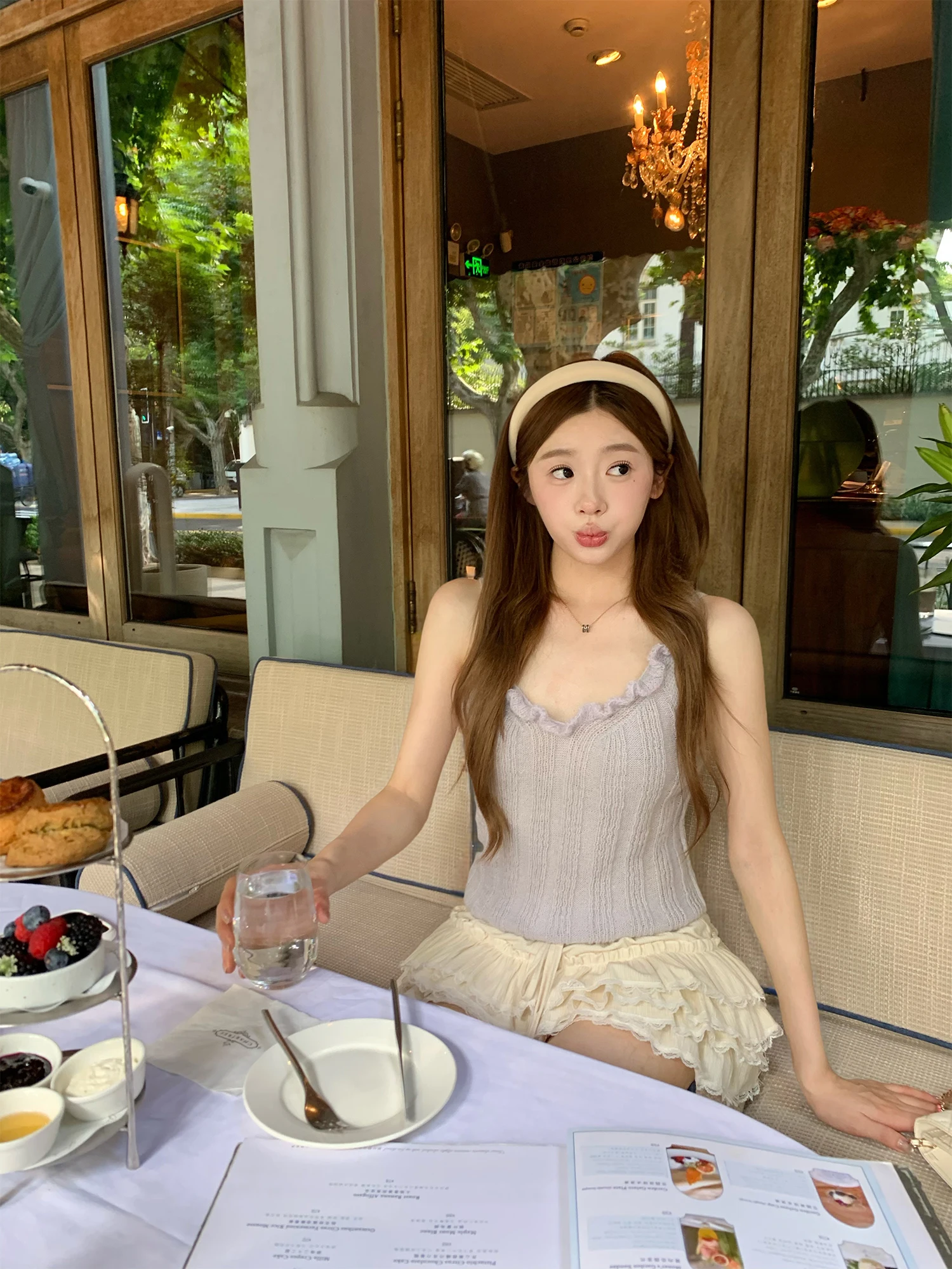 

OKJJ Sweet Sle Purple Knitted Vest Women's Slim Fit Base irt Inner Wear Top Fine Wool Blend Spring New Arrival