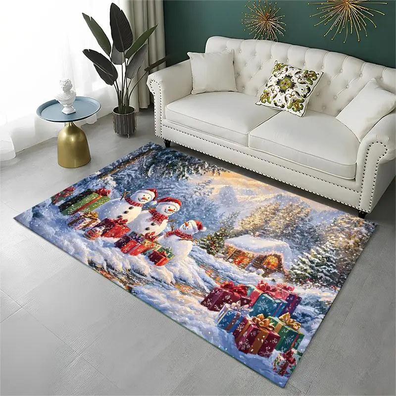 Happy Christmas Non-Slip Area Rug Carpet for Living Room Bedroom Sofa,Xmas Home Decor Doormat Floor Mat,Santa Claus Holiday Rug