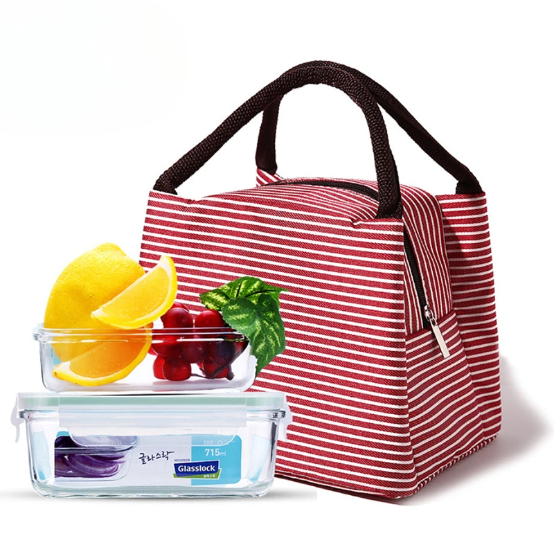 Stripe Women's Kids Lunch Bags Waterproof Insulated Picnic Foods Storage Container Handbag Thermal Lunch Box Cooler Bags