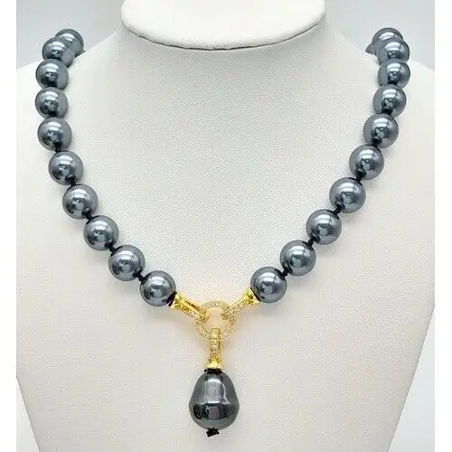 Metallic Blue/Grey South Sea Pearl Shell Necklace with Hanging Pendant. Necklace