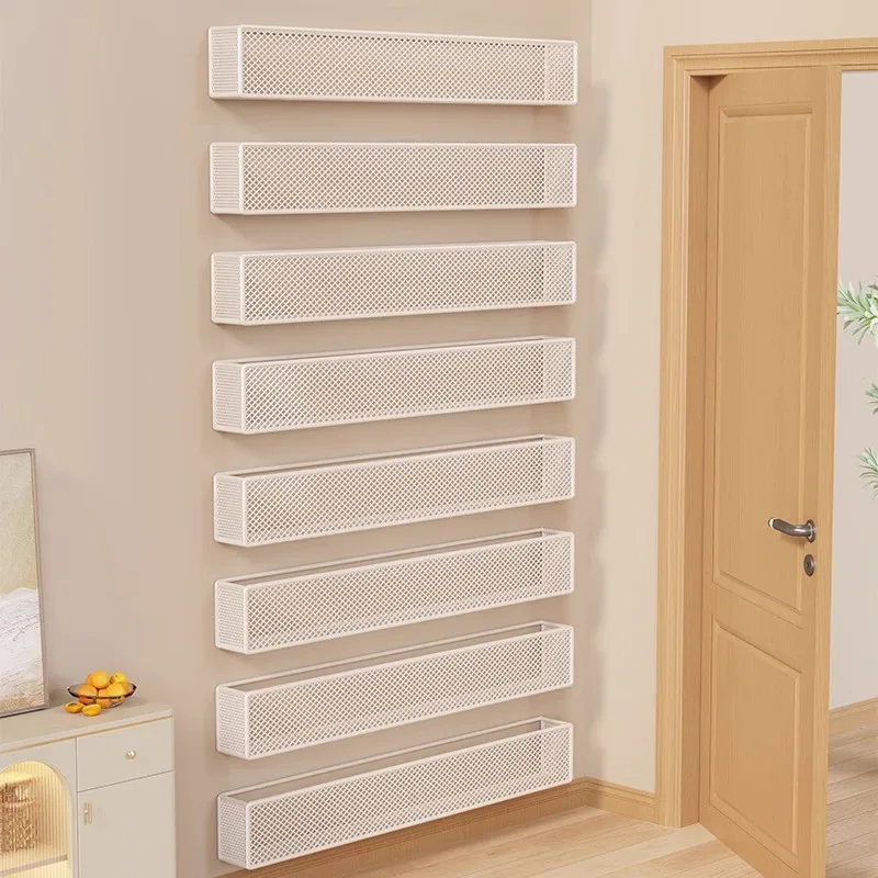 Home Non Perforated Wall Mounted Iron Bookshelf Door Rear Shelves Childrens Picture Book Shelves Seam Storage Shelves Decoration