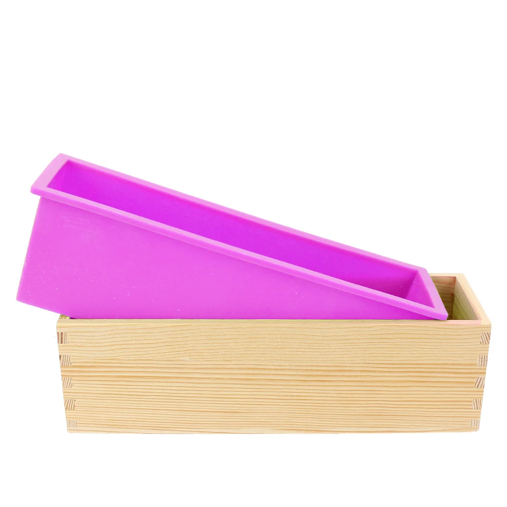 Silicone Soap Mold Kitchen Tools Rectangular DIY Handmade Tool Baking Toast Cake Loaf Mold with Wooden Box