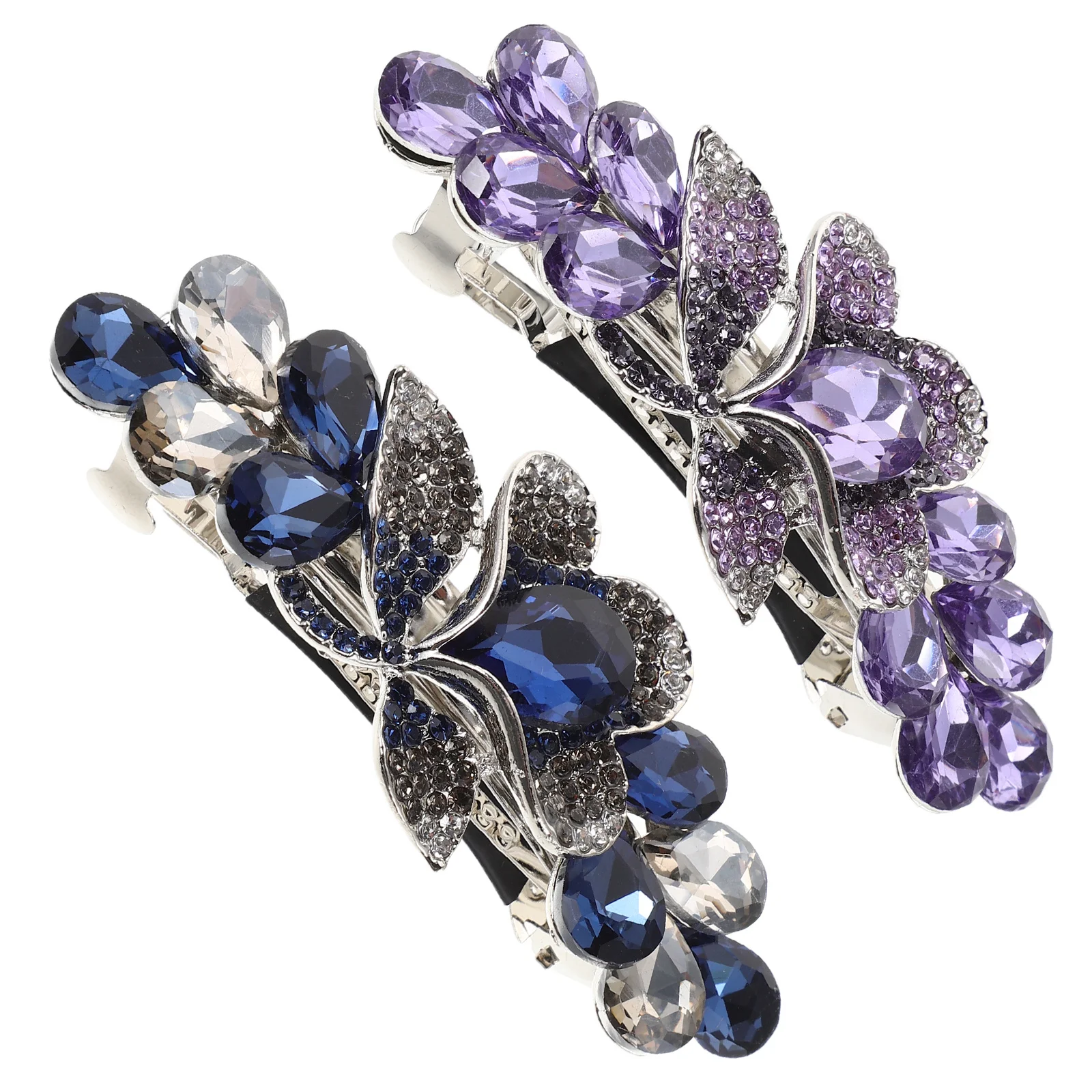 

2Pcs Rhinestone Hair Barrettes for Women Girls Large Rectangular Spring Metal Clips Bridal Wedding Prom Hair Accessories