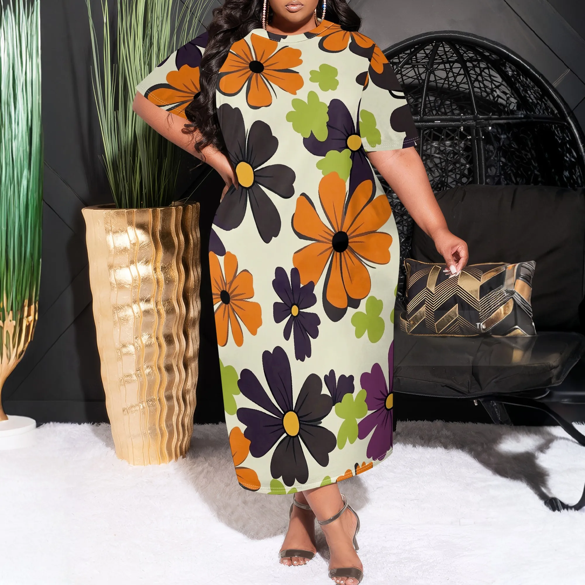 

Женское летнее модное платье больших размеров с принтом, свободное повседневное платье с карманами