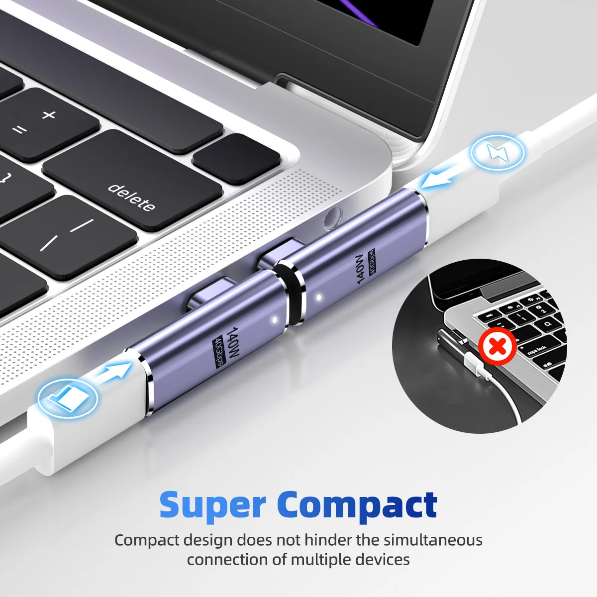 USB4.0 Thunderbolt 3/4 Magnetic Adapter 40Gbps Type C Male to Female 140W Fast Charging 8K@60Hz USB C Converter for iPad MacBook