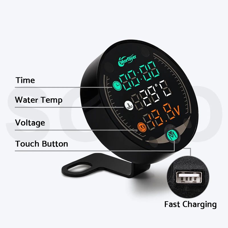 KOSO-Motocicleta Eletrônica, Água Temperatura Hour Counter, medidor de tensão com USB, PCX, NMAX, XMAX, 125, 250, 300, XJ6, CB650F, AEROX