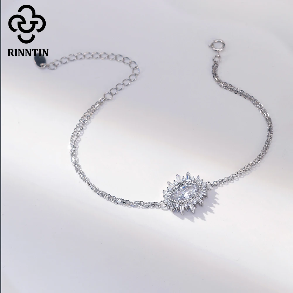 

Rinntin Изящные глаза, прозрачный кубический циркон, браслет-цепочка с кристаллами, серебро 925, дизайн сглаза, штабелируемые ювелирные изделия ручной работы SB146