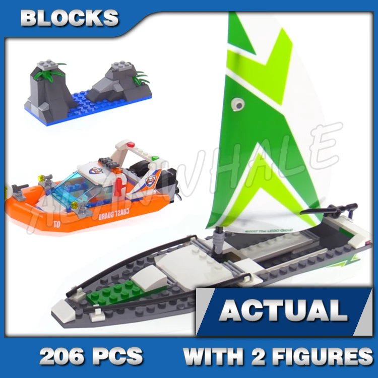 206pcs CIty Town Coast Guard Sailboat Rescue Craft Rock Island Shark 10752 Building Blocks Set Bricks Compatible with Model