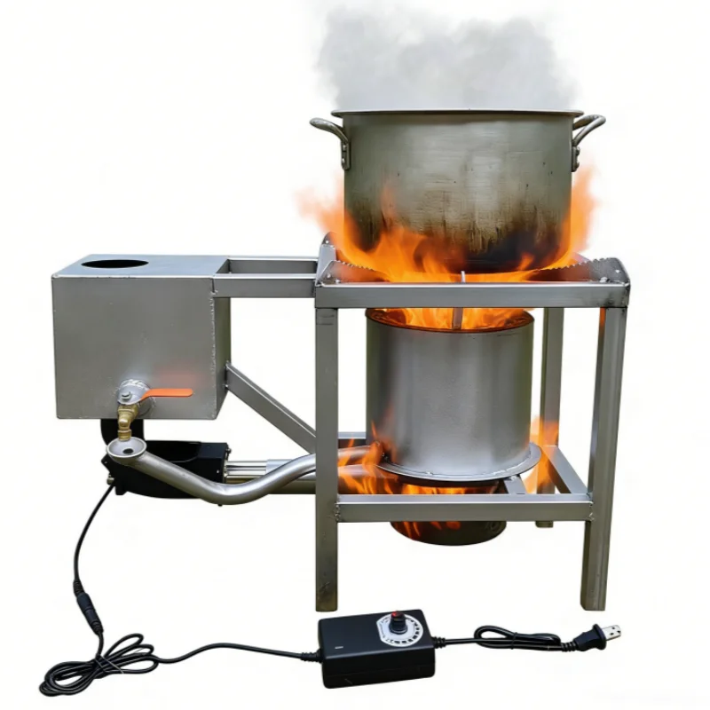 Out-door Camping Stainless Steel Stove with Speed Regulator A-ir Blower Wasted Oil Burner for Out-door Cooking Thawing Equipment