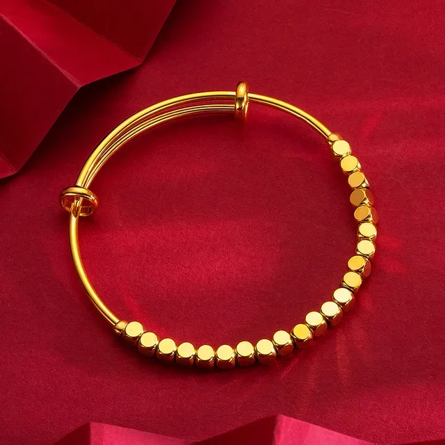 9999 real gold 24K yellow gold Small Square Beads Push-Pull Bracelet