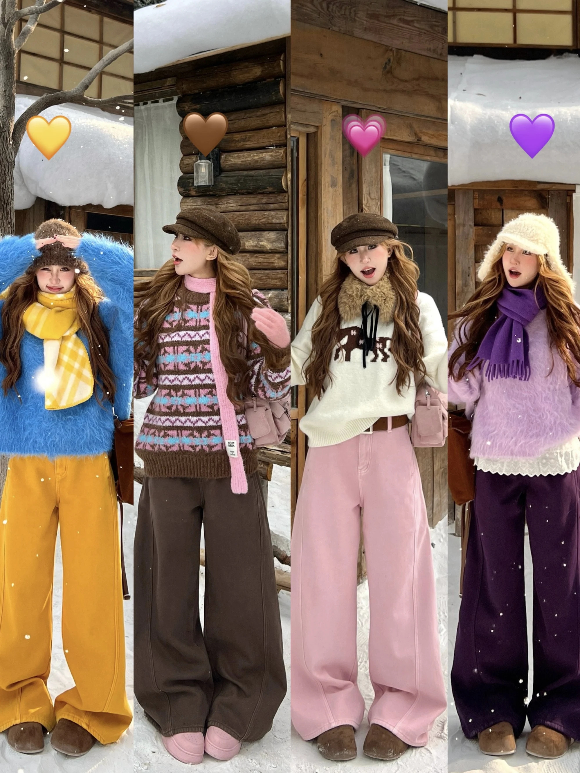 

NiiDaily Thiened Fce Lined Wide Leg Jeans Four Color Deconstructed Design Casual High Waist Cotton Blend Women's Jeans