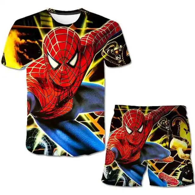 Boys Girls  Spiderman Clothes Sets Children Clothing Summer Short Sleeve Tracksuits Sonic T Shirts & Short Pants Costumes Suits