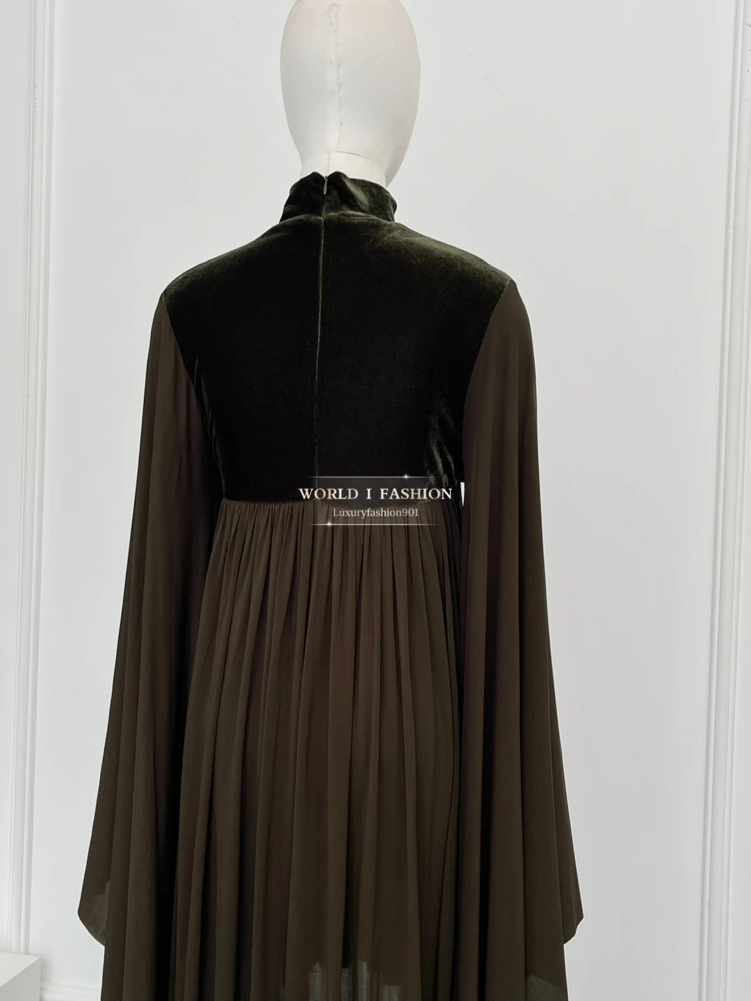 2025년 신상 패셔너블 다크 브라운 루즈 롱 슬리브 불규칙한 밑단 미디 드레스 여성용