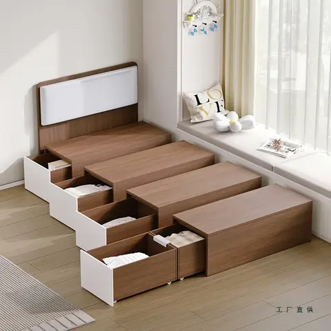 Customized Japanese-style tatami bed combination locker 1.2m single bed convenient and practical pulley drawer