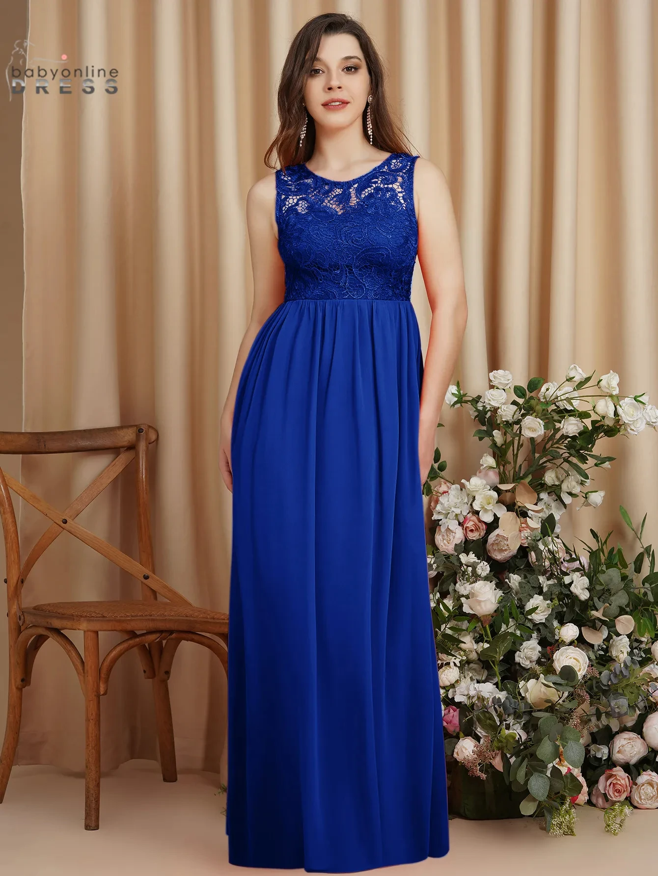 2024 Sexy Sleeveless Evening Dress Chiffon Lace Bridesmaid Dress Wedding Party Formal Evening Gowns Robe De Soirée De Mariage