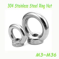 1~10Pcs 304 Stainless Steel M3/M4/M5/M6/M8/M10/M12/M14/M16/M18/M20/M24-M36 Lifting Eye Nuts Ring Eyebolt Ring Hooking Nut Screws