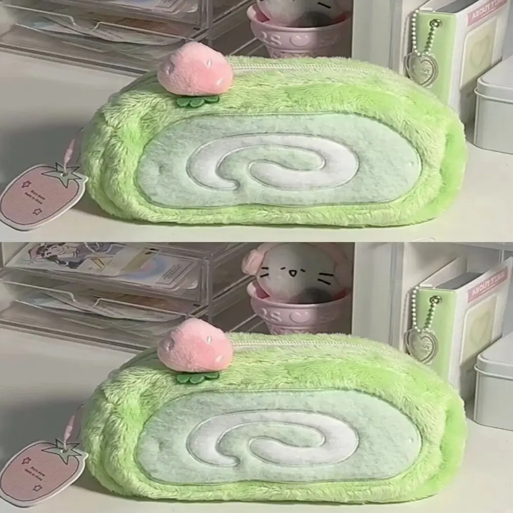 Creative Stationery Pencil Pouch Storage Plush Pencil Bag Large Capacity Cute Swiss Roll Pencil Case Desktop