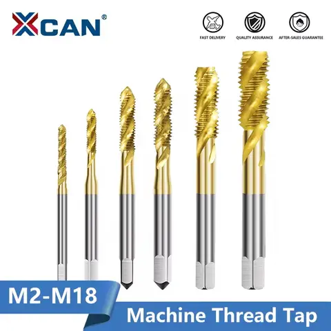 XCAN HSS 강철 나사 탭 티타늄 코팅 나선형 미터 나사 탭 M2-M18 기계 플러그 탭 HSS6542 스레딩 도구 탭 드릴 비트