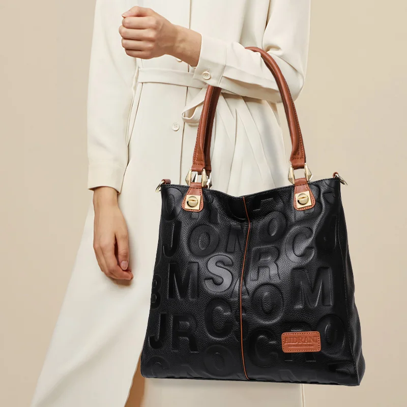 

Модная женская сумка, кожаная сумка-тоут с буквенным принтом, большая вместительная сумка через плечо из воловьей кожи