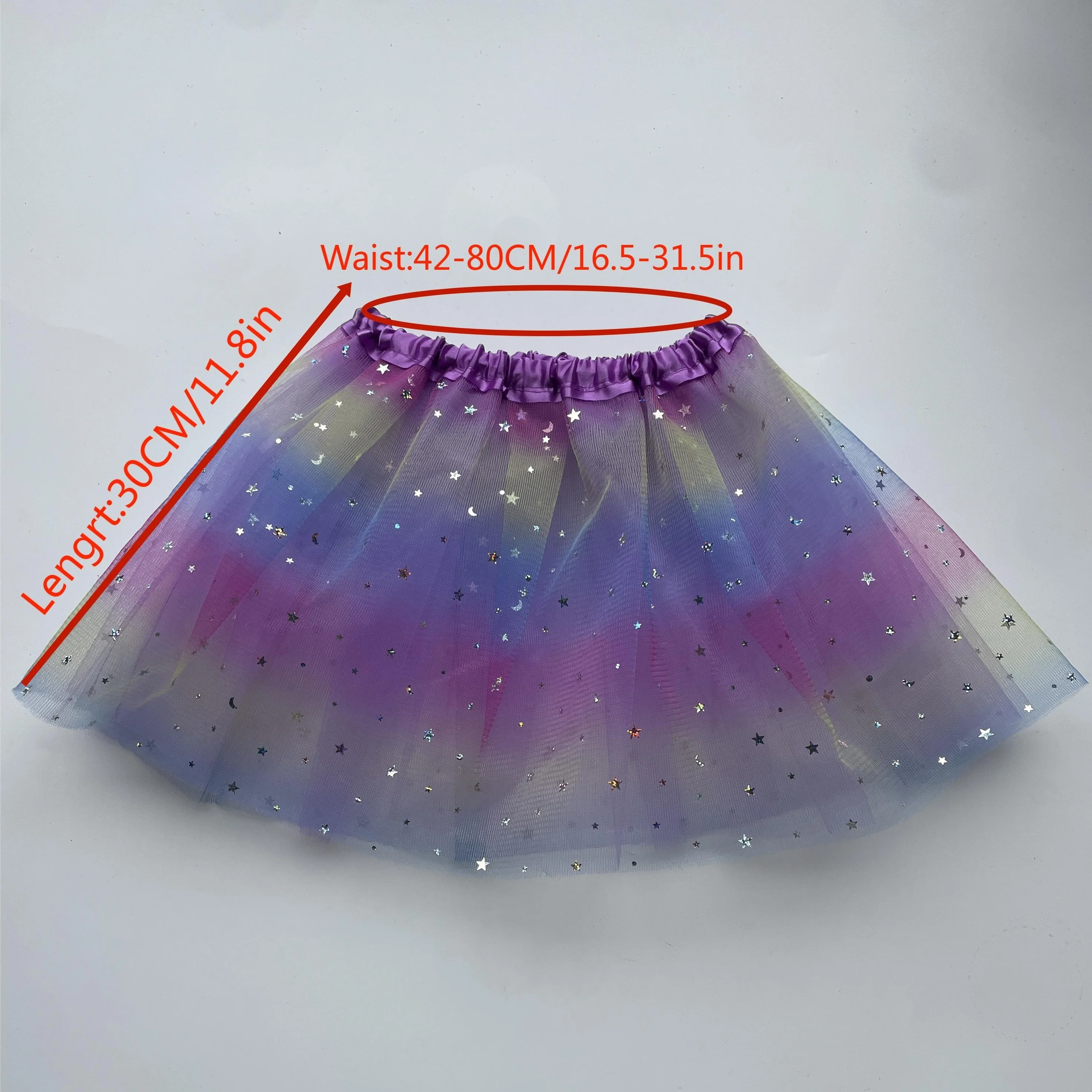 Candy colored mesh TUTUTU dress skirt with a small short skirt featuring sparkling stars and moon patches