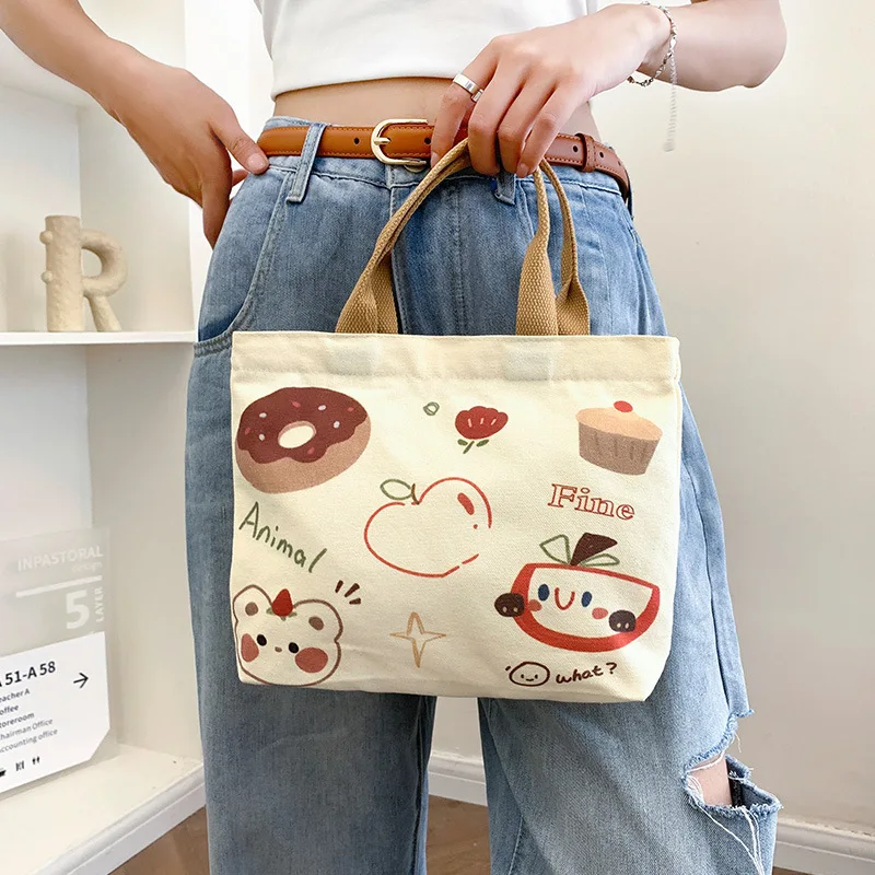 Custom  2023 New Cute Cartoon Japanese Canvas Bag Tutorial Lunch Bag Small Portable Bag Women's Bag Handbag